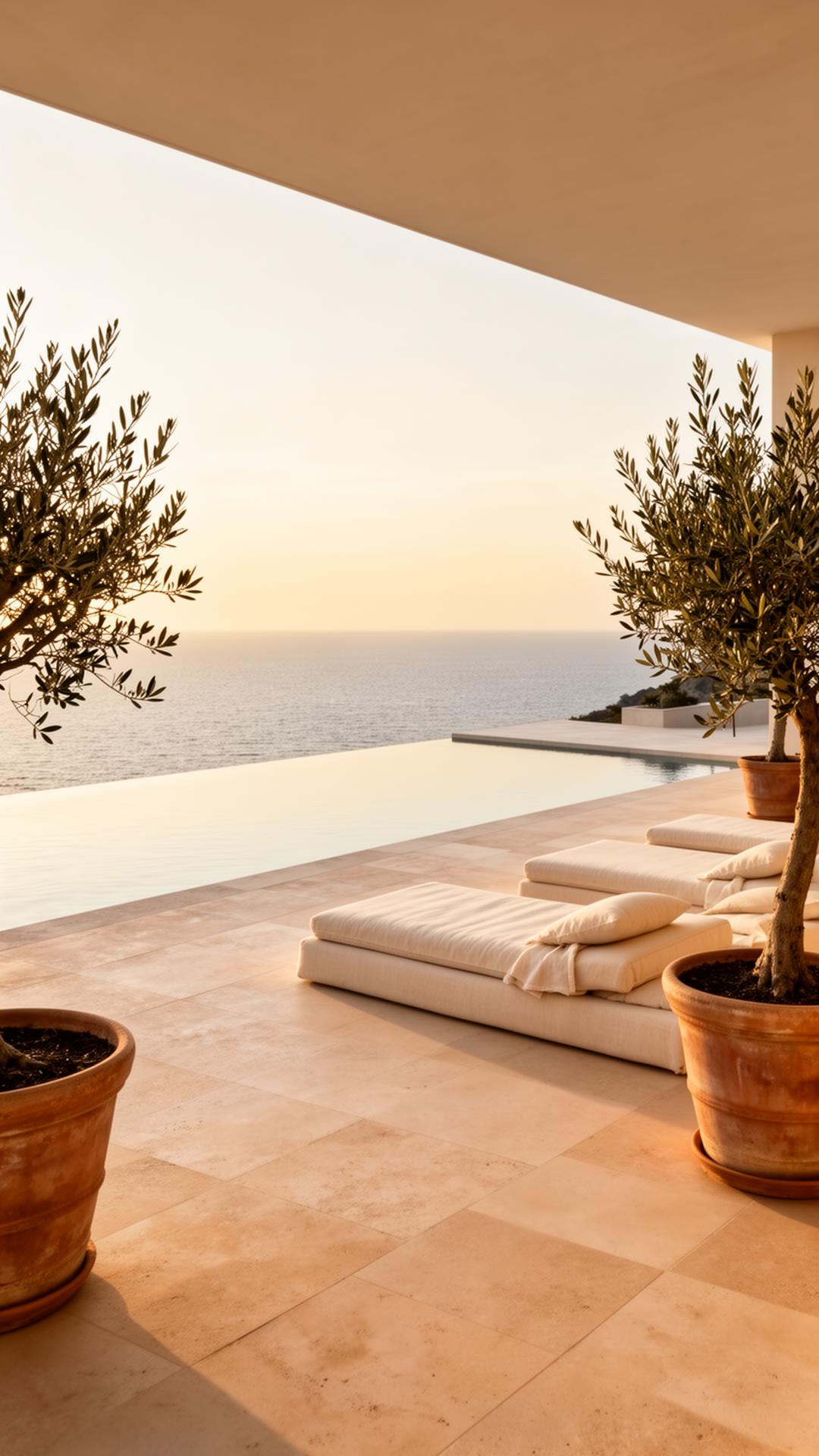 Terraza editorial al atardecer